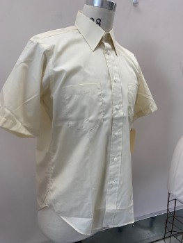 Mens, Shirt, BULLOCKS, Cream, Polyester, Solid, 15.5, B/F, S/S, 2 Pockets, C.A.,