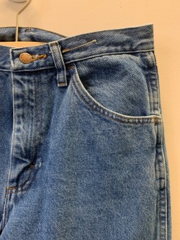 Mens, Jeans, RUSTLER, Denim Blue, Cotton, Solid, 30/32, 4 Pockets, Zip Fly, Belt Loops, Hole At Fly See Detail Photo,