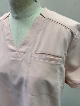Womens, Nurse, Top/Smock, JAANUU, Dusty Rose Pink, Polyester, Rayon, Solid, M, S/S, 3 Patch Pockets, Slits in Collar