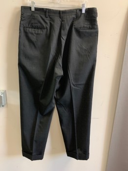 Mens, Pants, N/L, Charcoal Gray, Cotton, Solid, I:28.5, W:36", Flat Front, Belt Loops, 5 Pockets, Cuffed Hem