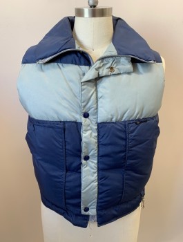 NL, Slate Blue, Lt Gray, Nylon, Color Blocking, Puff/Quited Ski Vest, Snap And Zipper Front, 2 Pckts, Hinged Clip On Waistband