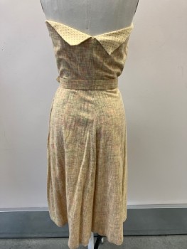 Womens, 1940s Vintage, Piece 2, N/L, Goldenrod Yellow, Rose Pink, Lt Olive Grn, Cotton, Stripes - Static , W24, B32, Strapless, With Folded Collar, 2front Btns, CB Zipper