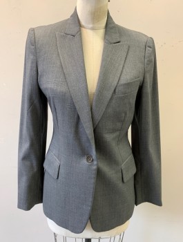 STELLA MCCARTNEY, Gray, Wool, Solid, Single Breasted, 1 Button, Peaked Lapel, 3 Pockets, Lightly Padded Shoulders