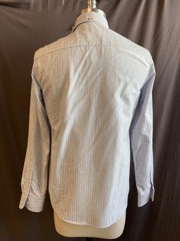 Mens, Casual Shirt, CLUB MONACO, Blue, White, Cotton, Stripes - Vertical , XS, Collar Attached, Button Down Collar, Button Front, Long Sleeves