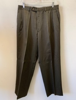 Mens, 1990s Vintage, Suit, Pants, CHAPS, Brown, Wool, Solid, 32/30, 2 Pleat, Button Tab, Belt Loops, Slash Pocket, Deep Hem