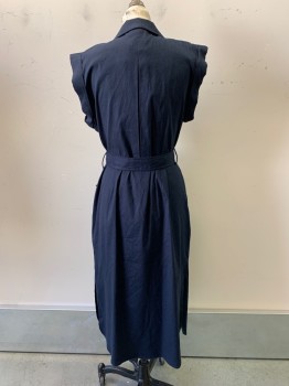 Rag+ Bone, Black, Linen, Rayon, Solid, S/S, Button Front, Collar Attached, Chest Pocket, Side Pockets, with Matching Belt