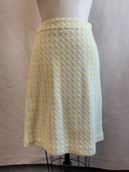 Womens, Suit, Skirt, BANANA REPUBLIC, White, Yellow, Cotton, Houndstooth, W 28, S, Side Zip
