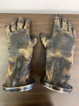 Unisex, Sci-Fi/Fantasy Gloves, MTO, Charcoal Gray, Gray, Metallic, Black, Synthetic, Metallic/Metal, Faded, OS, *Aged/Distressed*, Metal Cuffs,
