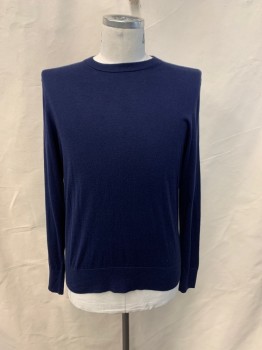 Mens, Pullover Sweater, RAG & BONE, Navy Blue, Cotton, Silk, Solid, L, CN, L/S,