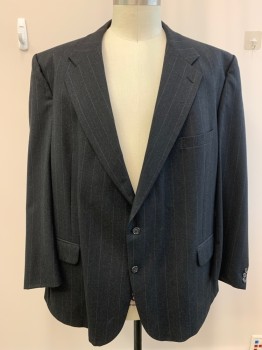 BURBERRY ROCHESTER, Charcoal Gray, Lt Gray, Wool, Stripes - Vertical , Single Breasted, 2 Buttons, Wide Notched Lapel, Deep Drop, 3 Pockets, Single Vent