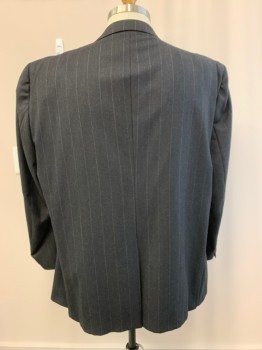 BURBERRY ROCHESTER, Charcoal Gray, Lt Gray, Wool, Stripes - Vertical , Single Breasted, 2 Buttons, Wide Notched Lapel, Deep Drop, 3 Pockets, Single Vent