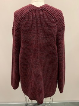 Womens, Pullover, URBAN OUTFITTERS, Red Burgundy, Red, Wool, 2 Color Weave, S, L/S, V Neck, Knit