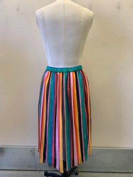 WHO WHAT WEAR, Green, Pink, Red, Orange, Blue, Polyester, Stripes, Pleated, Elastic Waist Band