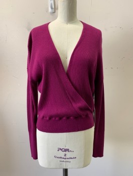 Womens, Pullover, LEITH, Purple, Rayon, Cotton, Solid, XXS, Deep V-N, Wrap Style