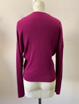 Womens, Pullover, LEITH, Purple, Rayon, Cotton, Solid, XXS, Deep V-N, Wrap Style