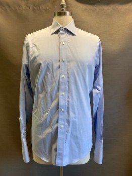 BROOKS BROTHERS, Lt Blue, Cotton, Polyester, Solid, L/S, Button Front, Collar Attached, French Cuffs