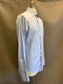 BROOKS BROTHERS, Lt Blue, Cotton, Polyester, Solid, L/S, Button Front, Collar Attached, French Cuffs