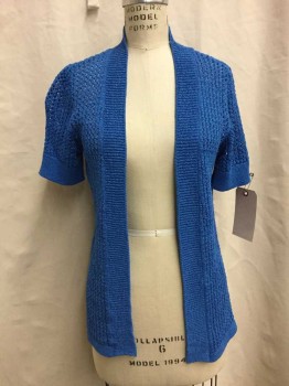 Womens, Cardigan Sweater, Northern Reflections, Blue, Cotton, Polyester, Small, Short Sleeve,  Open Weave, Open Front
