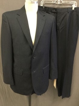 Mens, Suit, Jacket, GIORGIO FIORELLI, Midnight Blue, Royal Blue, Polyester, Viscose, Stripes - Pin, 40R, Single Breasted, 2 Buttons,  Notched Lapel, 3 Pockets,