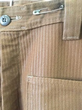 FARAH, Brown, Polyester, Solid, Ribbed, Piled Material (Like A Wide Wale Corduroy), Flat Front, Zip Fly, 1" Wide Belt Loops, Patch Pockets, Slight Boot Cut,