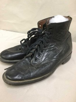 Baxter, Black, Leather, Solid, Lace Up, Ankle, Varying Degrees Of Aged/Distressed,