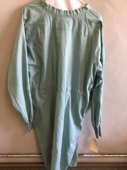 Unisex, Surgical Gown, Sea Foam Green, Cotton, Solid, L, Long Sleeves, Lacing/Ties,  Drawstring That Ties At Back