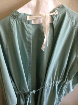 Unisex, Surgical Gown, Sea Foam Green, Cotton, Solid, L, Long Sleeves, Lacing/Ties,  Drawstring That Ties At Back