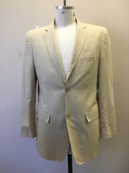 Mens, Sportcoat/Blazer, VITALI, Khaki Brown, Linen, Solid, 42R, 2 Button Single Breasted, 1 Welt Pocket, 2 Pockets with Flaps. 2 Vents at Back