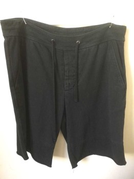 Mens, Shorts, JAMES PERSE, Black, Cotton, Solid, W:36, Jersey, Button Fly, Drawstrings at 2" Wide Waistband, 4 Pockets, 10" Inseam