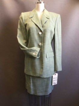 Womens, Suit, Jacket, RENA ROWAN, Lt Green, Rayon, Heathered, 2P, Single Breasted, 2 Buttons,  Down Pointing Notched Lapel, 2 Flap Pocket,