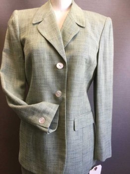 RENA ROWAN, Lt Green, Rayon, Heathered, Single Breasted, 2 Buttons,  Down Pointing Notched Lapel, 2 Flap Pocket,