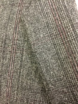 Mens, Sportcoat/Blazer, JOHN VARVATOS, Gray, Charcoal Gray, Maroon Red, Wool, Cashmere, Plaid, 42R, Single Breasted, 2 Buttons,  3 Pockets, Narrow Notched Lapel,