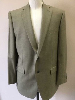 CALVIN KLEIN, Taupe, Wool, Solid, Single Breasted, Collar Attached, Notched Lapel, 2 Buttons,  3 Pockets