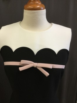 Womens, Dress, Sleeveless, KATE SPADE, Black, Cream, Lt Pink, Polyester, Solid, B34, 4, W27, Sleeveless with Light Pink Bow Tie