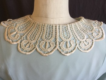 MS  CHAUS, Mint Green, Cream, Polyester, Solid, Round Neck with Large Cream Lace Collar Attached, Pearl Button Front, Small Puffy Short Sleeves with Cuff W/2 Pearl Button, 6" Ruffle Hem, Mint Lining, Gathered Skirt, Split Back Center Hem, MISSING BELT