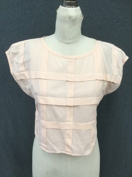 KIMO SABE, Peach Orange, Cotton, Solid, Scoop Neck, Cap Sleeves, Grid Pintuck Front