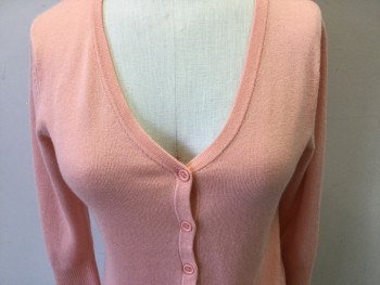 Womens, Sweater, M MAK, Peach Orange, Cotton, Solid, S, V-neck, 3/4 Sleeve
