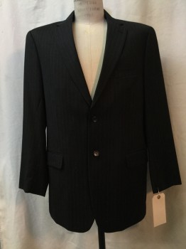 JONES NY, Charcoal Gray, Gray, Wool, Heathered, Stripes - Pin, Heather Charcoal, Gray Pinstripes, Notched Lapel, Collar Attached, 2 Buttons,  3 Pockets,