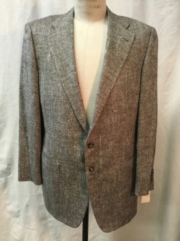 Mens, Blazer/Sport Co, SULKA, Brown, White, Silk, 2 Color Weave, 42R, Single Breasted, 2 Buttons, Notched Lapel, 3 Patch Pocket,