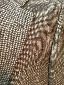 Mens, Blazer/Sport Co, SULKA, Brown, White, Silk, 2 Color Weave, 42R, Single Breasted, 2 Buttons, Notched Lapel, 3 Patch Pocket,