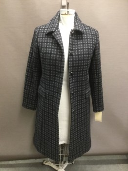 N/L, Black, Gray, Lt Gray, Wool, Polyester, Plaid, Thick Wooly 5 Buttons, 2 Flap Pocket, Princess Seams, Collar Attached,