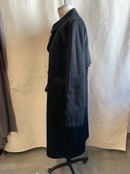 Mens, Coat, Trenchcoat, STAFFORD, Black, Cotton, Polyester, Solid, 40 , Dbl Breasted, Collar Attached, Raglan Slvs, Detached Back Yoke, Belt Loops NO BELT, Button Tab Cuffs,  Removable Lining