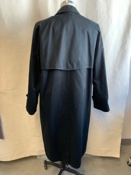 Mens, Coat, Trenchcoat, STAFFORD, Black, Cotton, Polyester, Solid, 40 , Dbl Breasted, Collar Attached, Raglan Slvs, Detached Back Yoke, Belt Loops NO BELT, Button Tab Cuffs,  Removable Lining