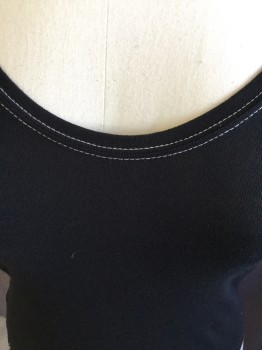 Womens, Top, & OTHER STORIES, Black, Cotton, Solid, S, White Double Seams, Scoop Neck, Cap-Toe, Sleeveless,  Raw Hem