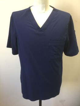 GREY'S ANATOMY, Navy Blue, Polyester, Rayon, Solid, Short Sleeves, V-neck, 1 Patch Pocket with Several Compartments at Chest, Several Pockets/Loops on 1 Sleeve