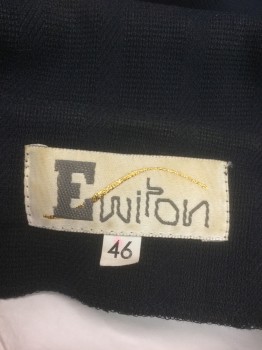 EWITON, Navy Blue, Polyester, Solid, Self Stripe Texture Fabric, Short Sleeves, Shirtwaist with Large Black Buttons Down Front, Collar Attached, Padded Shoulders, Peplum Waist, Ankle Length, *Missing Belt*