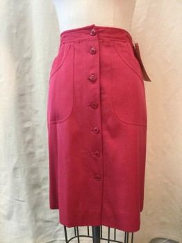 Womens, Skirt, CACHAREL, Hot Pink, Cotton, Synthetic, Solid, H 34, W 24, Knee Length, Button Front, 2 Pockets