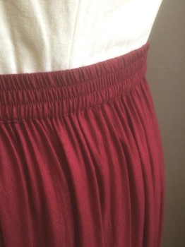 TANTRUMS, Cranberry Red, Rayon, Solid, Maxi Peasant Skirt, Elastic Waist, Horizontally Tiered Panels, Ankle Length,