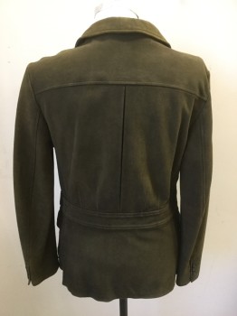 Mens, Leather Jacket, POLO RALPH LAUREN, Brown, Leather, Solid, 40R, Suede Blazer, Single Breasted, 3 Buttons, Collar Attached, Notched Lapel, Long Sleeves, 3 Flap Pockets, Pleated Center Back