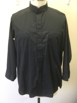 Unisex, Shirt, COMFORT SHIRT, Black, Poly/Cotton, Solid, S:32-3, N:18, Clerical/Priest Shirt, Long Sleeve Button Front, Priest Style Band Collar with Opening for White Tab (Not Included), 2 Patch Pockets, Hidden/Covered Button Placket